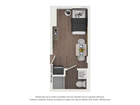 Floor plan for studio, 208 sqft